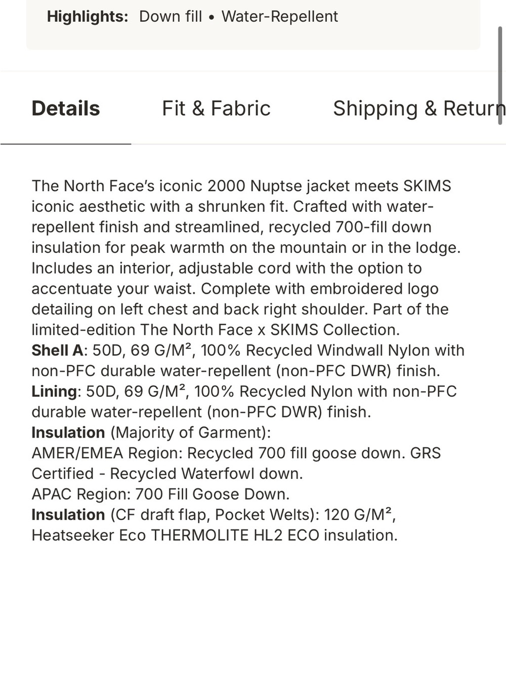 THE NORTH FACE X SKIMS
2000 RETRO NUPTSE JACKET M - Picture 5 of 15